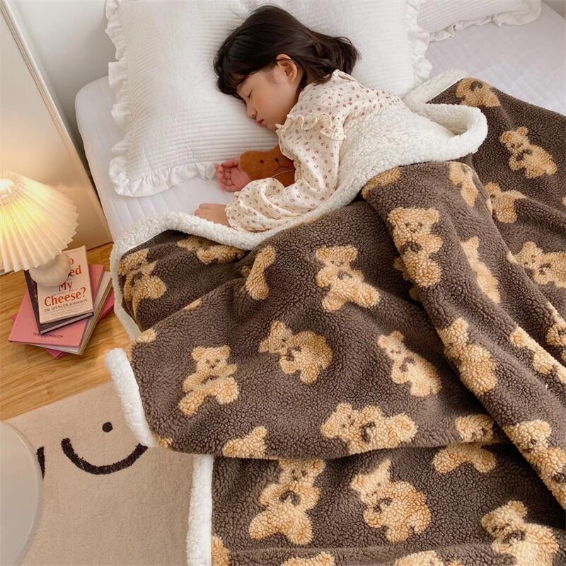 Cute Bear Lamb Wool Blanket for Soft Warmth on Sofa - Casatrail.com