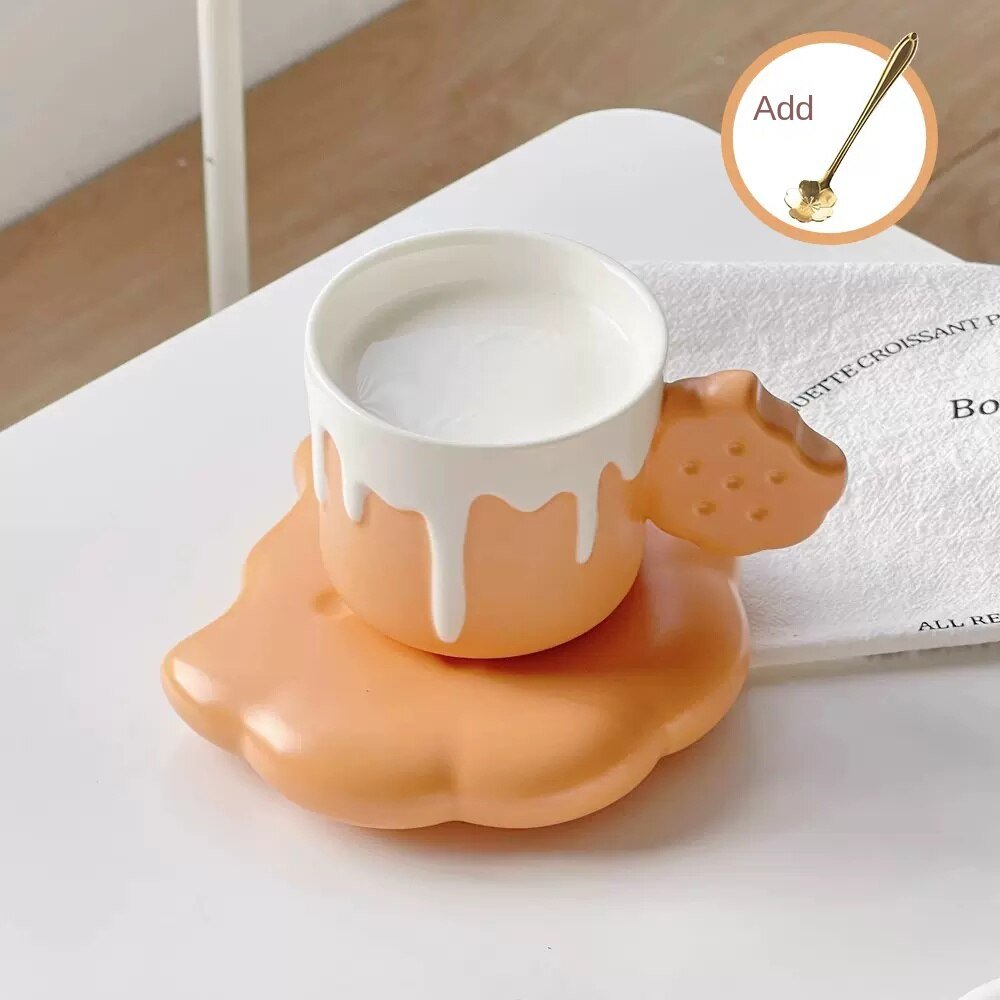 Cute Biscuit Design Coffee Cup with Saucer Set - Casatrail.com