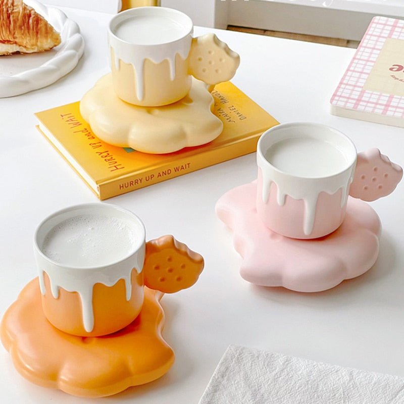 Cute Biscuit Design Coffee Cup with Saucer Set - Casatrail.com