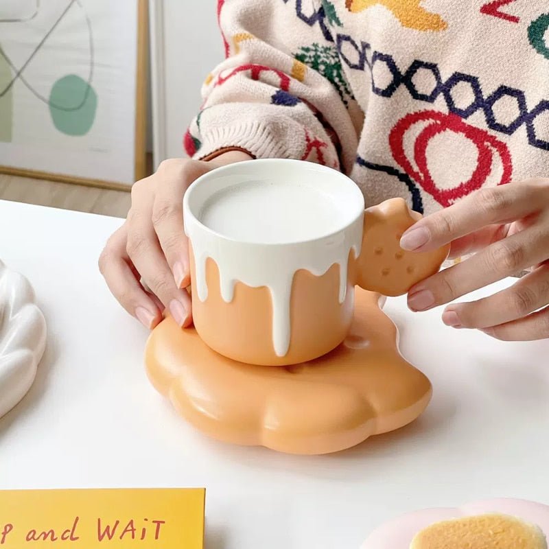 Cute Biscuit Design Coffee Cup with Saucer Set - Casatrail.com