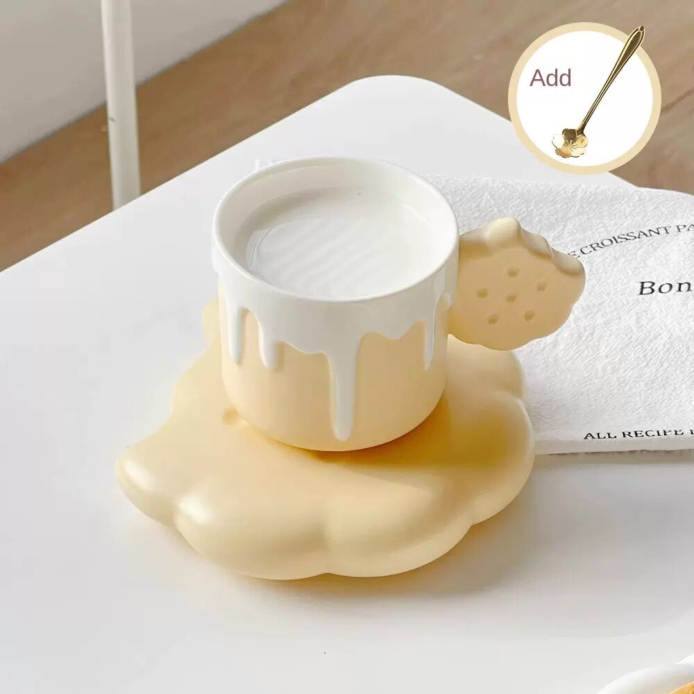 Cute Biscuit Design Coffee Cup with Saucer Set - Casatrail.com