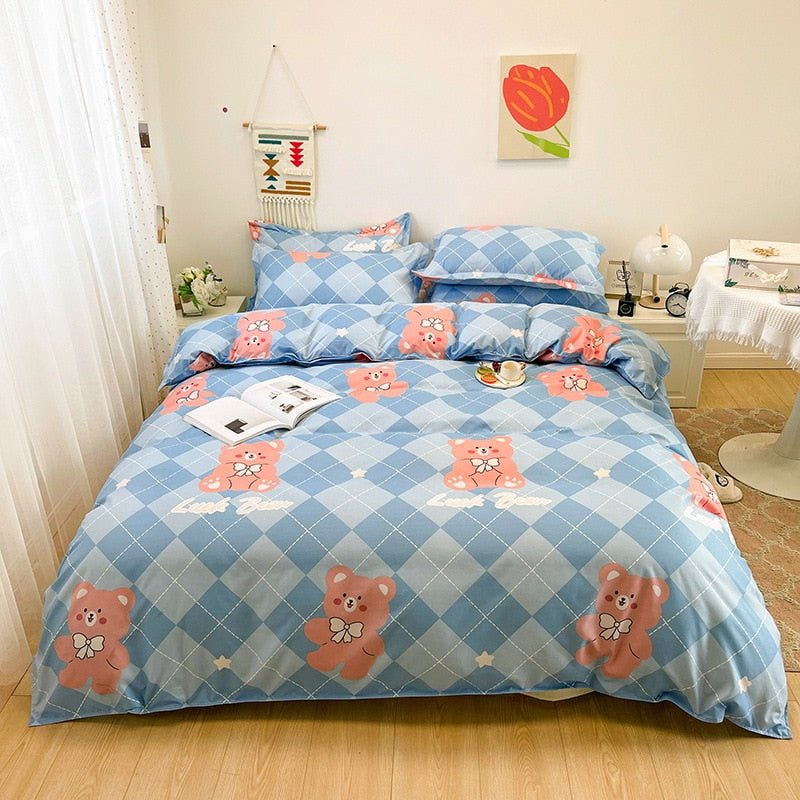 Cute Cartoon Bed Linen Set: Floral Print, Full Queen Size - Casatrail.com