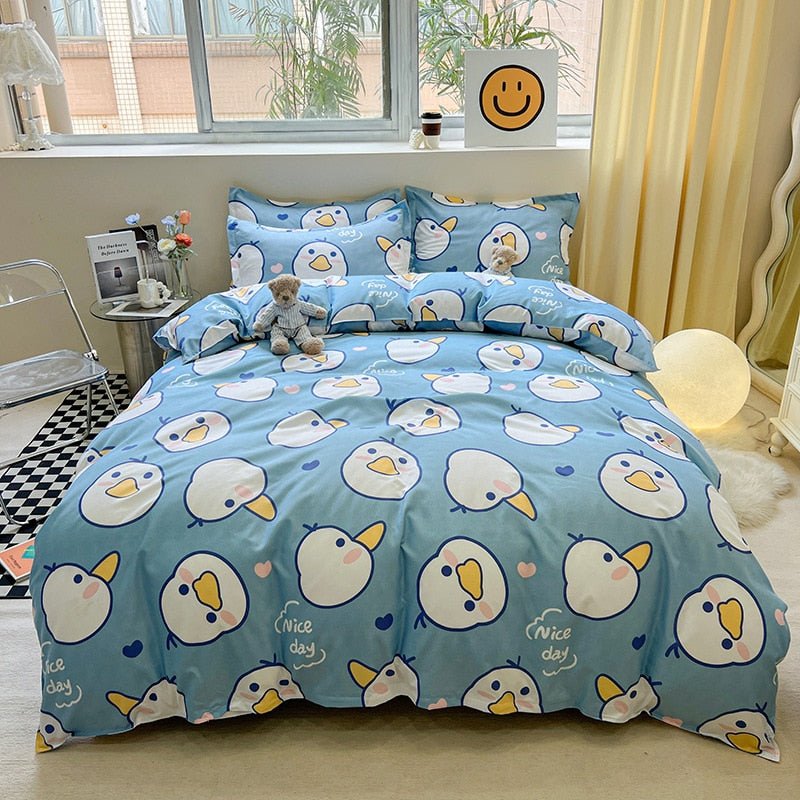 Cute Cartoon Bed Linen Set: Floral Print, Full Queen Size - Casatrail.com