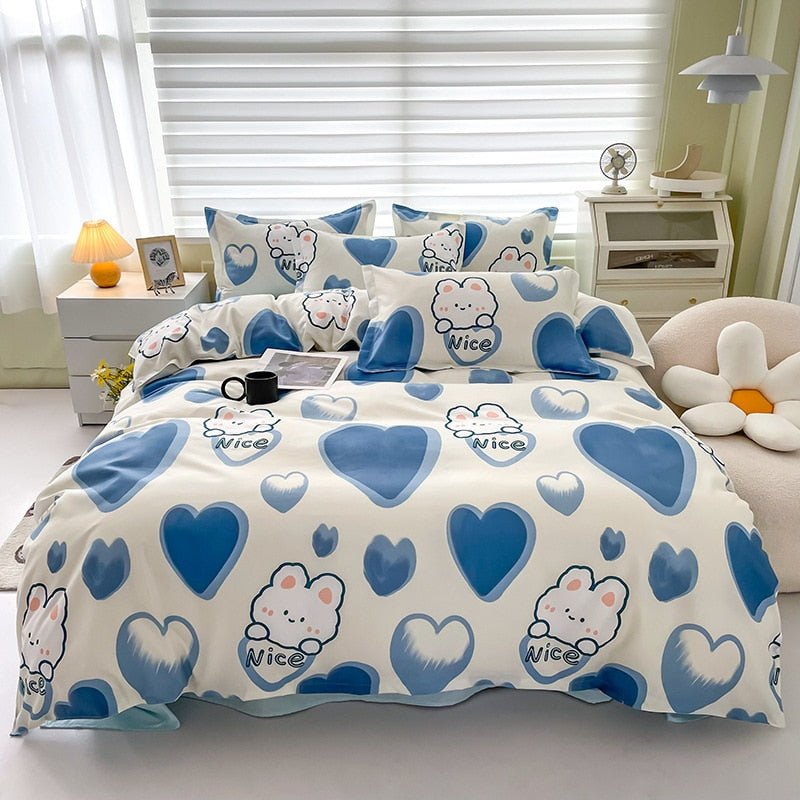 Cute Cartoon Bed Linen Set: Floral Print, Full Queen Size - Casatrail.com