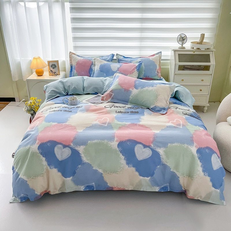 Cute Cartoon Bed Linen Set: Floral Print, Full Queen Size - Casatrail.com