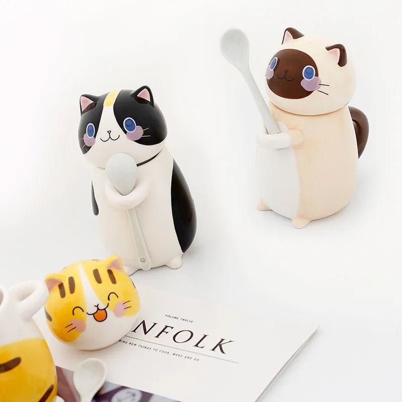 Cute Cat Ceramics Coffee Mug With Spoon - Casatrail.com