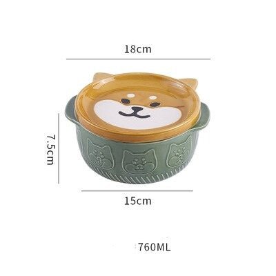 Cute Ceramic Cat Dog Noodle Bowls with Lid - Casatrail.com