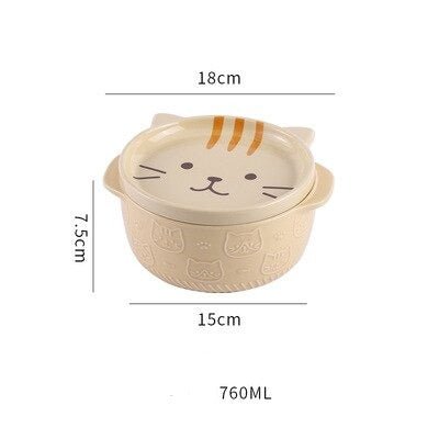 Cute Ceramic Cat Dog Noodle Bowls with Lid - Casatrail.com