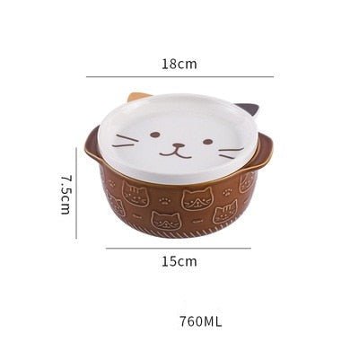 Cute Ceramic Cat Dog Noodle Bowls with Lid - Casatrail.com