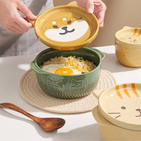 Thumbnail for Cute Ceramic Cat Dog Noodle Bowls with Lid - Casatrail.com