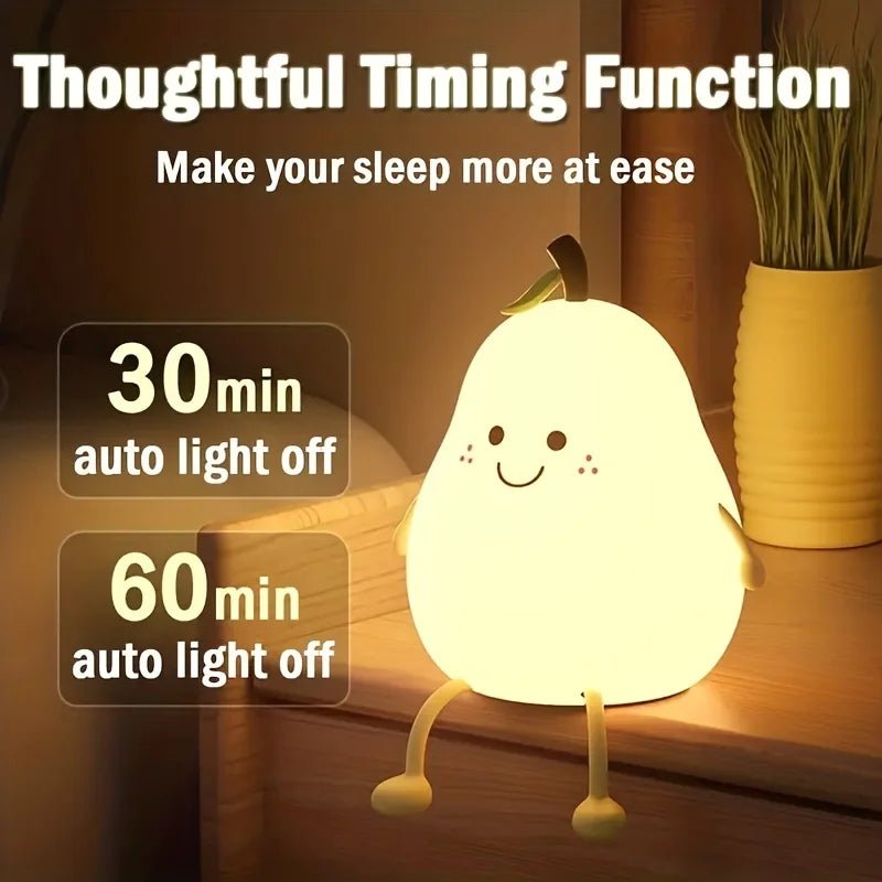 Cute Fruit Night Light Silicone Pear Lamp with USB Charging - Casatrail.com