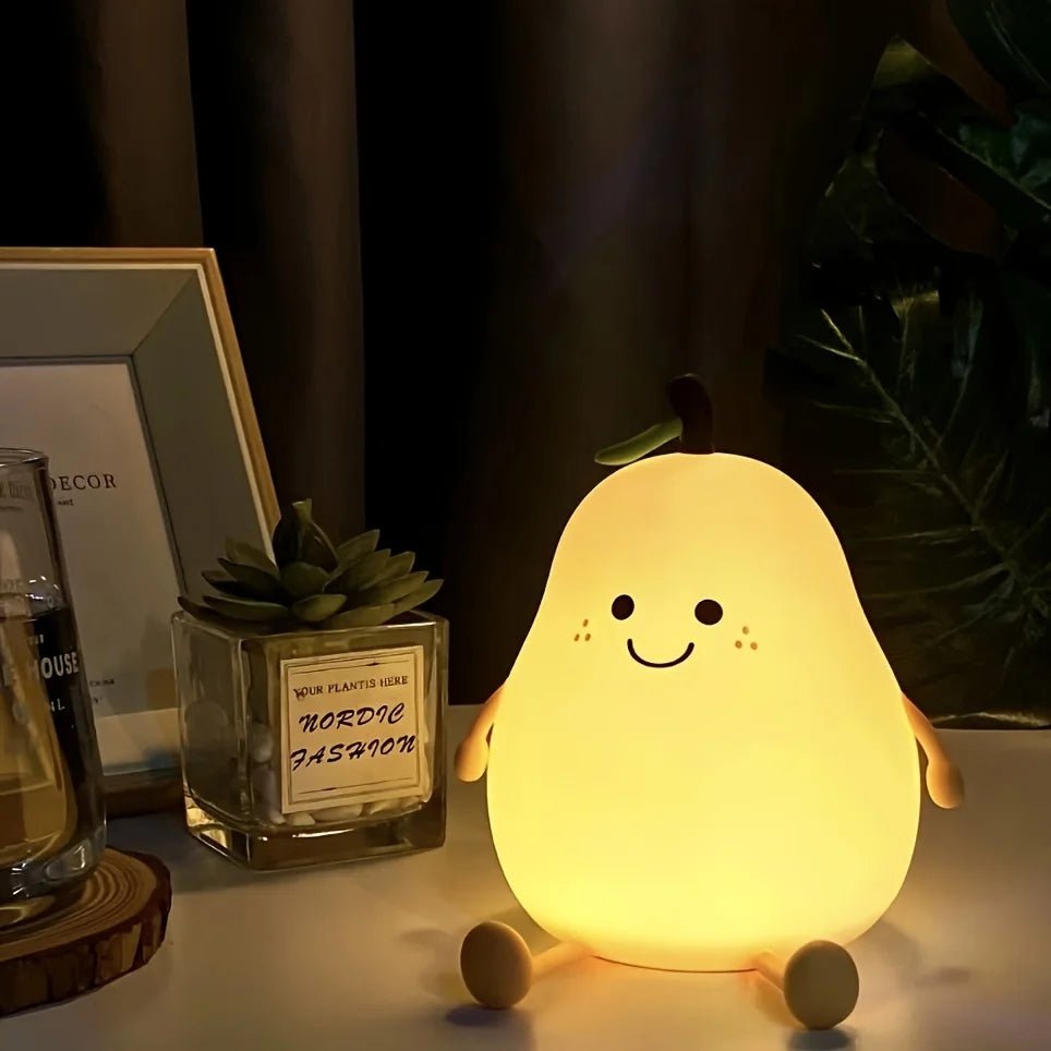 Cute Fruit Night Light Silicone Pear Lamp with USB Charging - Casatrail.com