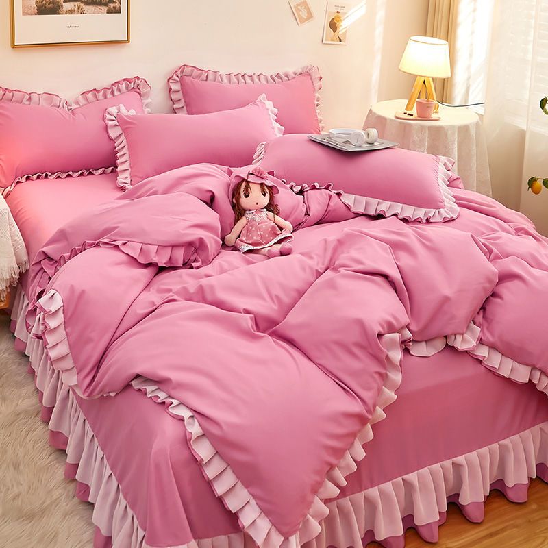 Cute Pink Quilt Cover 4 - Piece Luxury Bedding Set - Casatrail.com