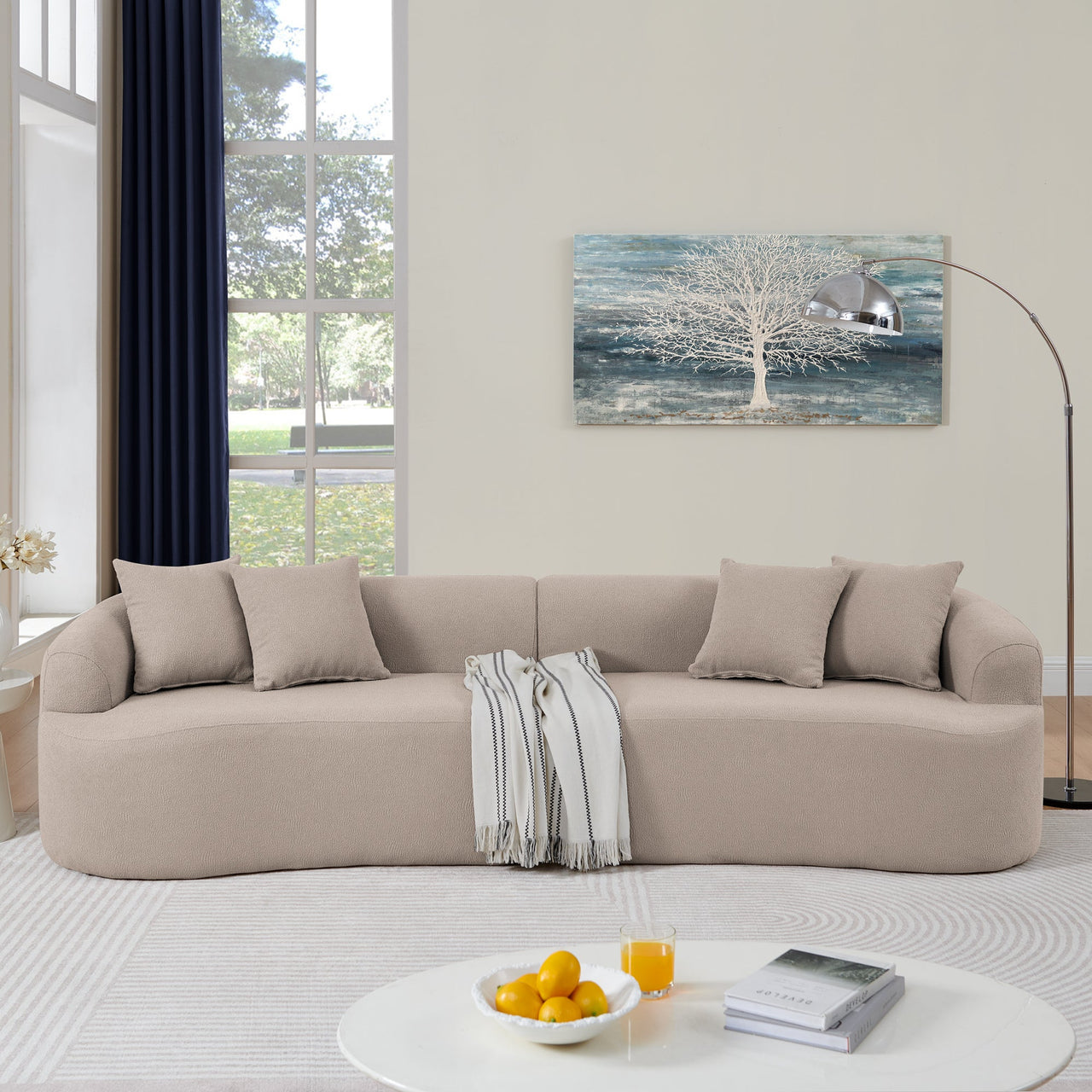 Curved Modular Sectional Sofa in Lamb's Wool Fabric