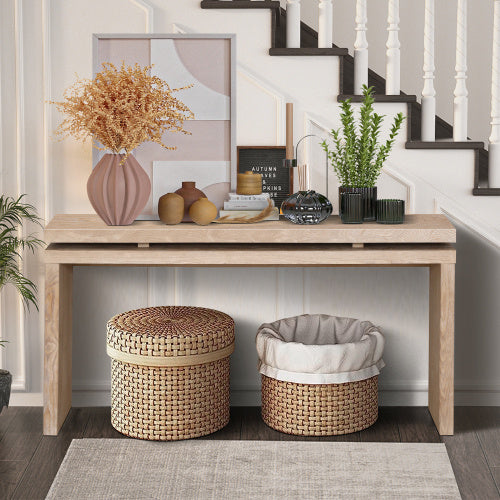 Retro Wooden Entryway Table With Double Board Suspension Design
