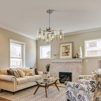 Thumbnail for 6-Light Brushed Nickel Industrial Glass Chandelier