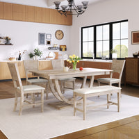 Thumbnail for 6-Piece Wood Half Round Dining Table Set With Long Bench & 4 Chairs