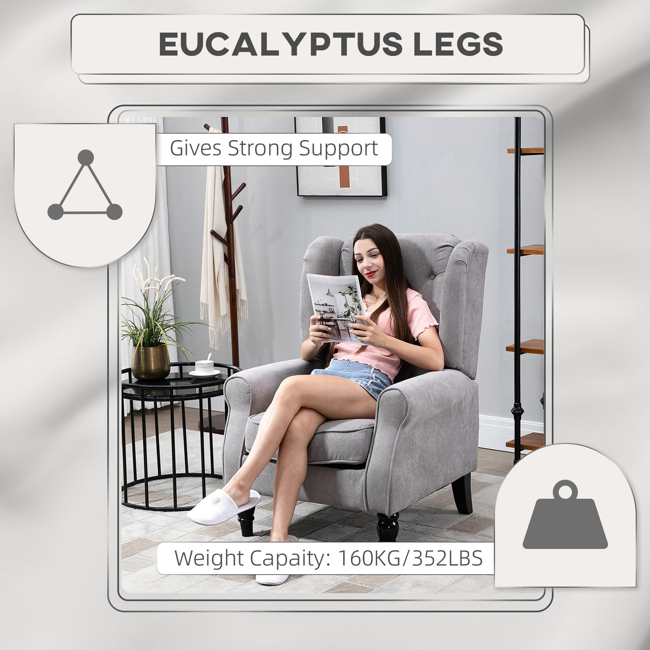 Gray Fabric Tufted Club Accent Chair With Removable Cushion