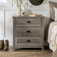 Thumbnail for Transitional Farmhouse Framed 3-Drawer Nightstand With Cup Handles - Grey Wash