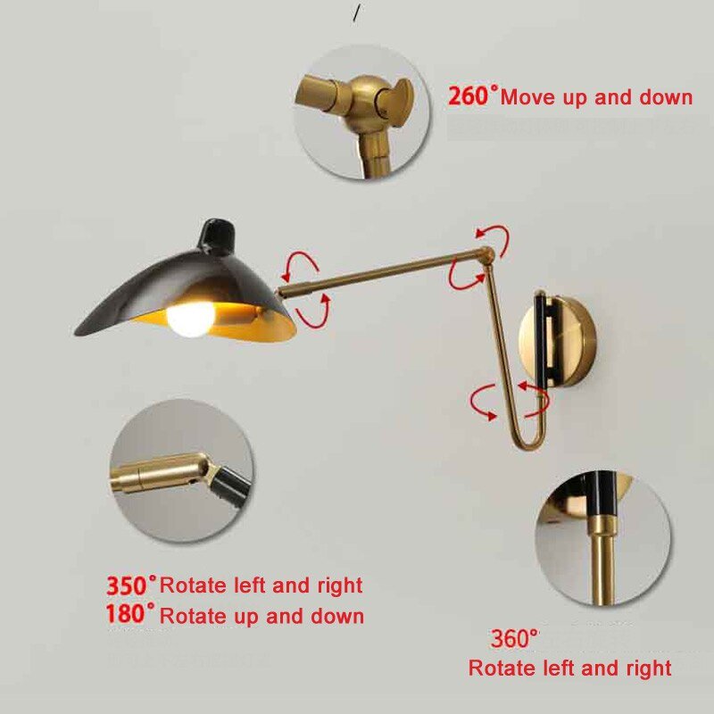 Designer Rocker Arm Wall Lamp With Swing Iron Arm - Casatrail.com