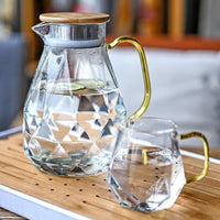 Thumbnail for Diamond Pattern Glass Water Jug Transparent Home Carafe Hot Cold Water Pitcher Heat Resistant Coffee Teapot with Bamboo Wood Lid - Casatrail.com