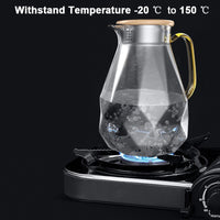 Thumbnail for Diamond Pattern Glass Water Jug Transparent Home Carafe Hot Cold Water Pitcher Heat Resistant Coffee Teapot with Bamboo Wood Lid - Casatrail.com