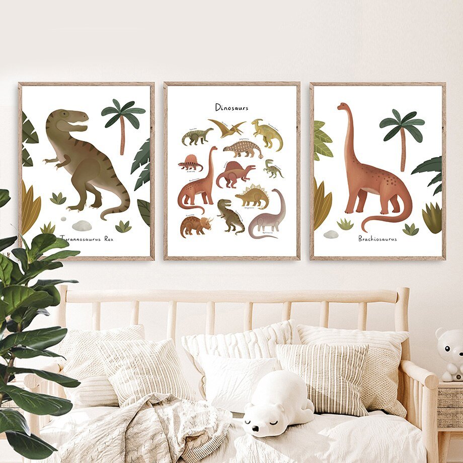 Dinosaur Cartoon Wall Art Canvas Painting Posters - Casatrail.com