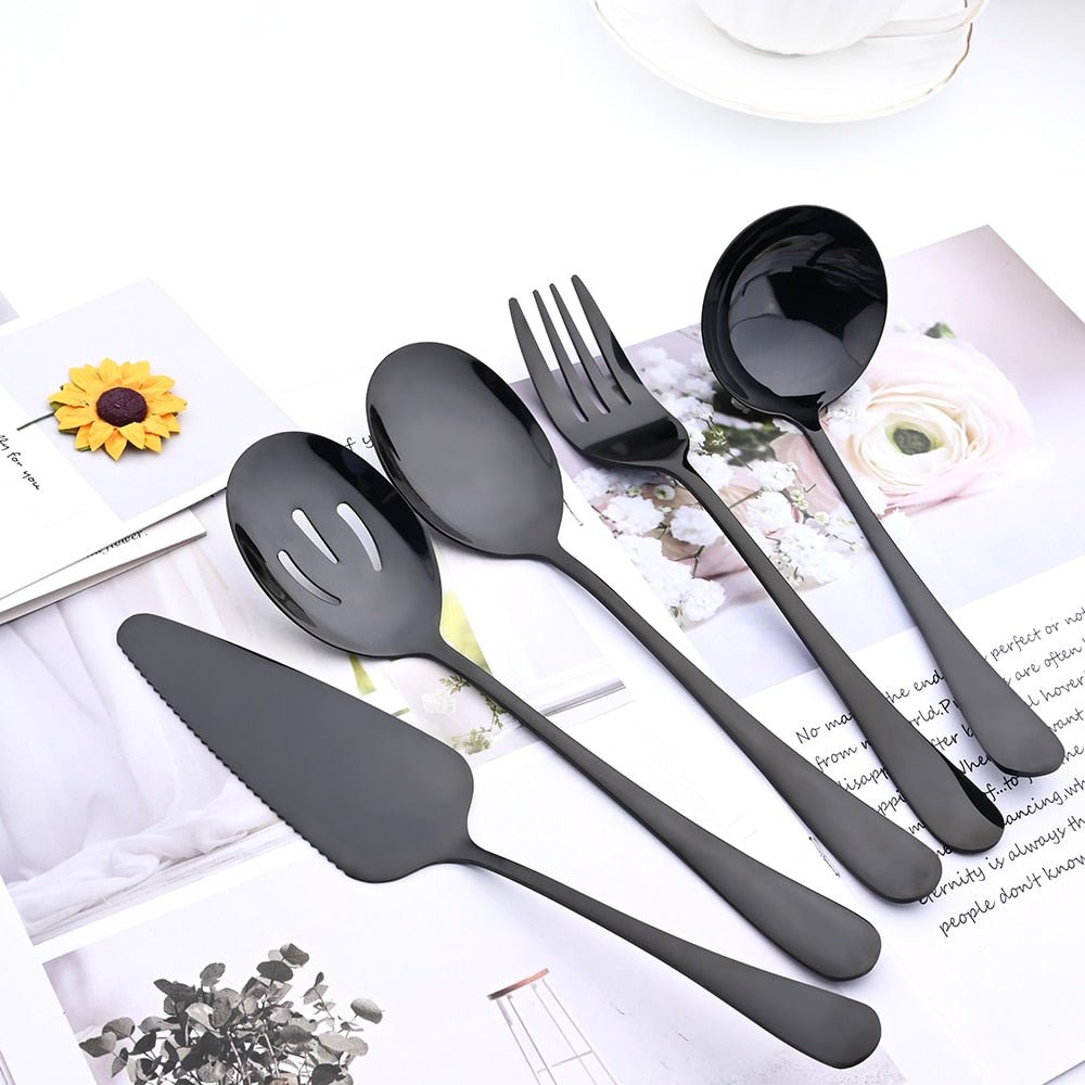 Drmfiy Black Cutlery Serving Utensils Dinnerware Set - Casatrail.com