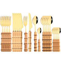 Thumbnail for Drmfiy Creative Home Bamboo Handle Stainless Steel Dinnerware Set - Casatrail.com