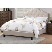 Thumbnail for Contemporary 1pc Queen Size Bed Adjustable HB Light Brown Polyfiber Tufted Upholstered Wooden Bedframe Bedroom Furniture