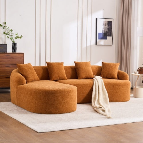 Grey Compression Sofa with Chaise Lounge & 4 Pillows