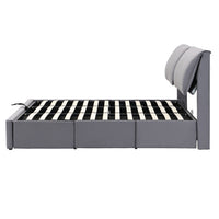 Thumbnail for Upholstered King Size Hydraulic Bed with Three Drawers, Bed Box For Storage & Slatted Frame With Headboard, Without Mattress
