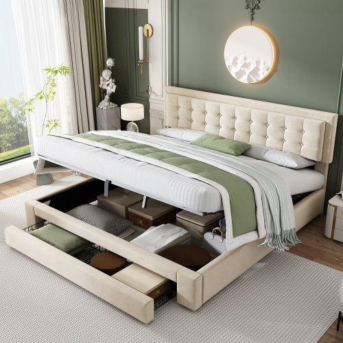 Upholstered Bed King Size Bed With Slats And Headboard, Without Mattress