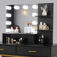 Thumbnail for Black, Particleboard, Steel Frame, Two-drawer, Three-tier Shelf, Dressing Table Set