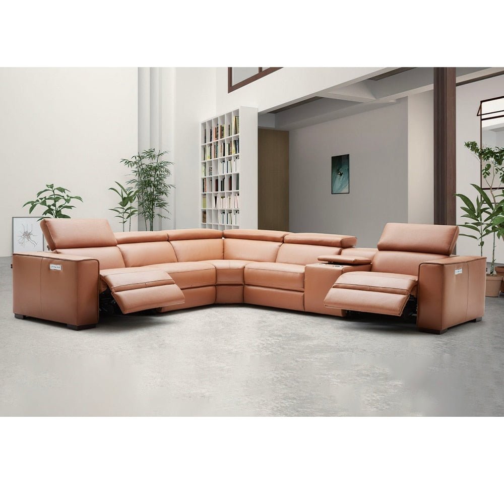 Electric Reclining Sofa Genuine Leather Sectional Couch with Dual Motors - Casatrail.com