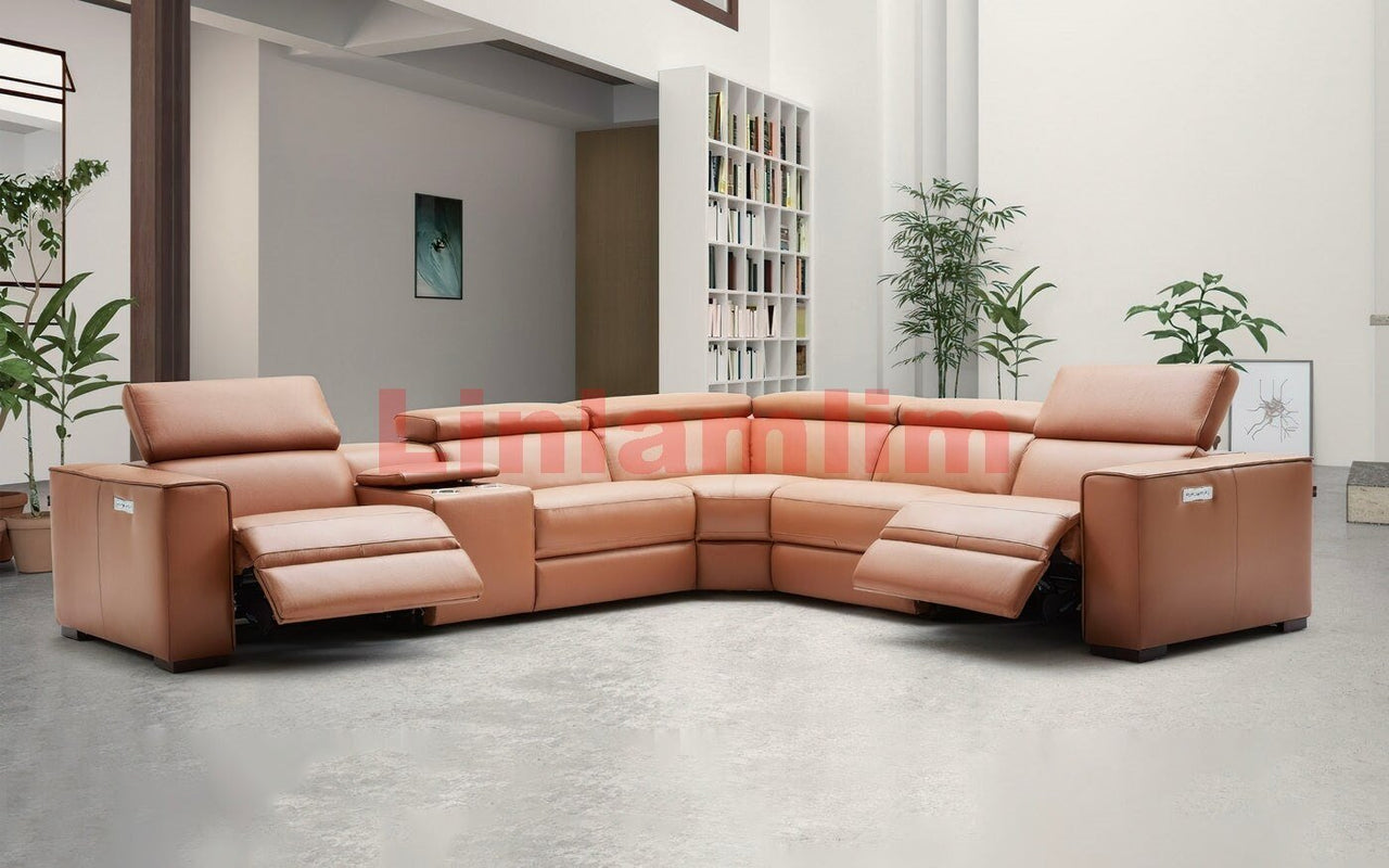 Electric Reclining Sofa Genuine Leather Sectional Couch with Dual Motors - Casatrail.com