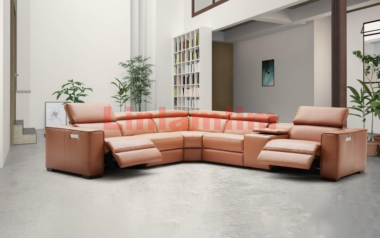 Electric Reclining Sofa Genuine Leather Sectional Couch with Dual Motors - Casatrail.com