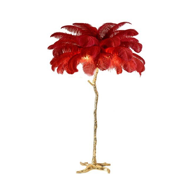 Elegant Ostrich Feather LED Floor Lamp with Copper Base - Casatrail.com