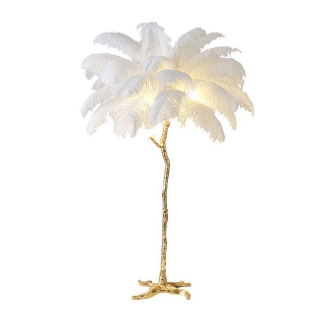 Elegant Ostrich Feather LED Floor Lamp with Copper Base - Casatrail.com