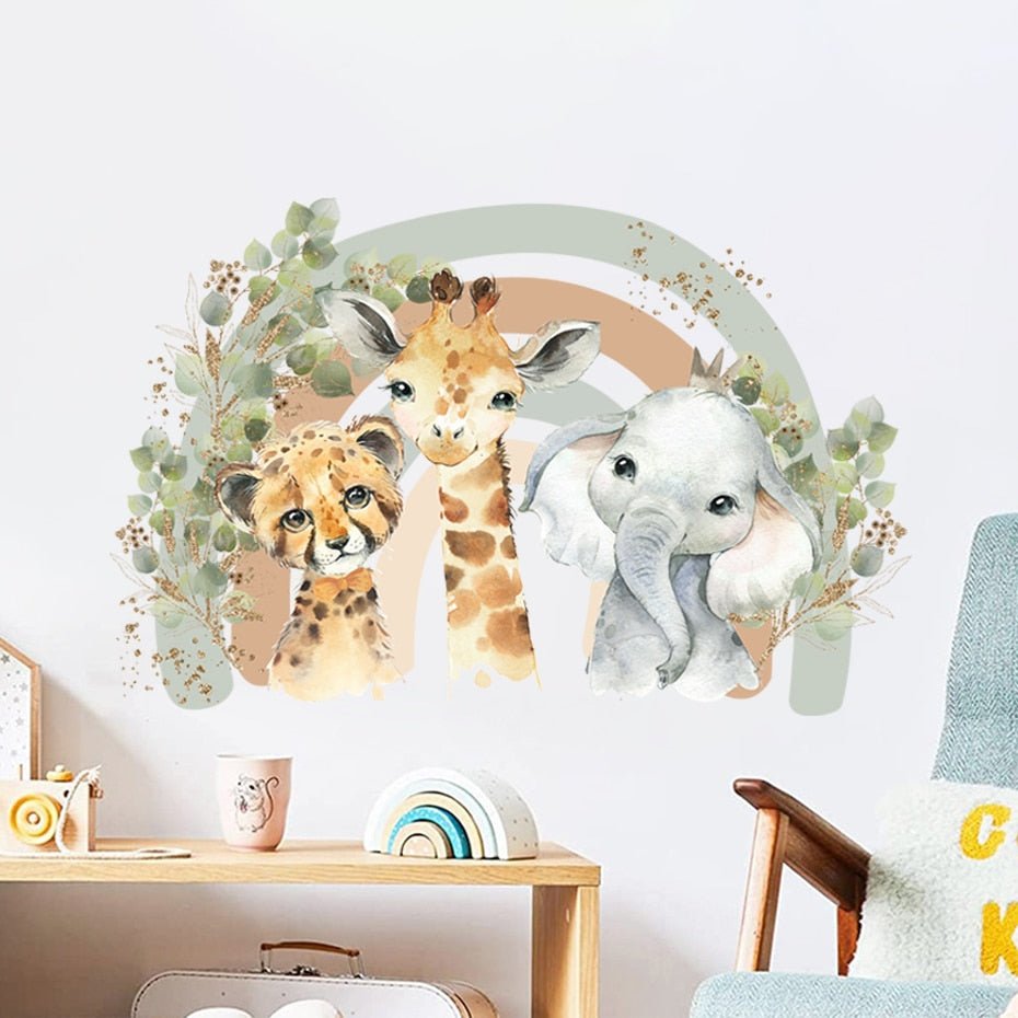 Elephant Giraffe Rainbow Wall Sticker - Casatrail.com