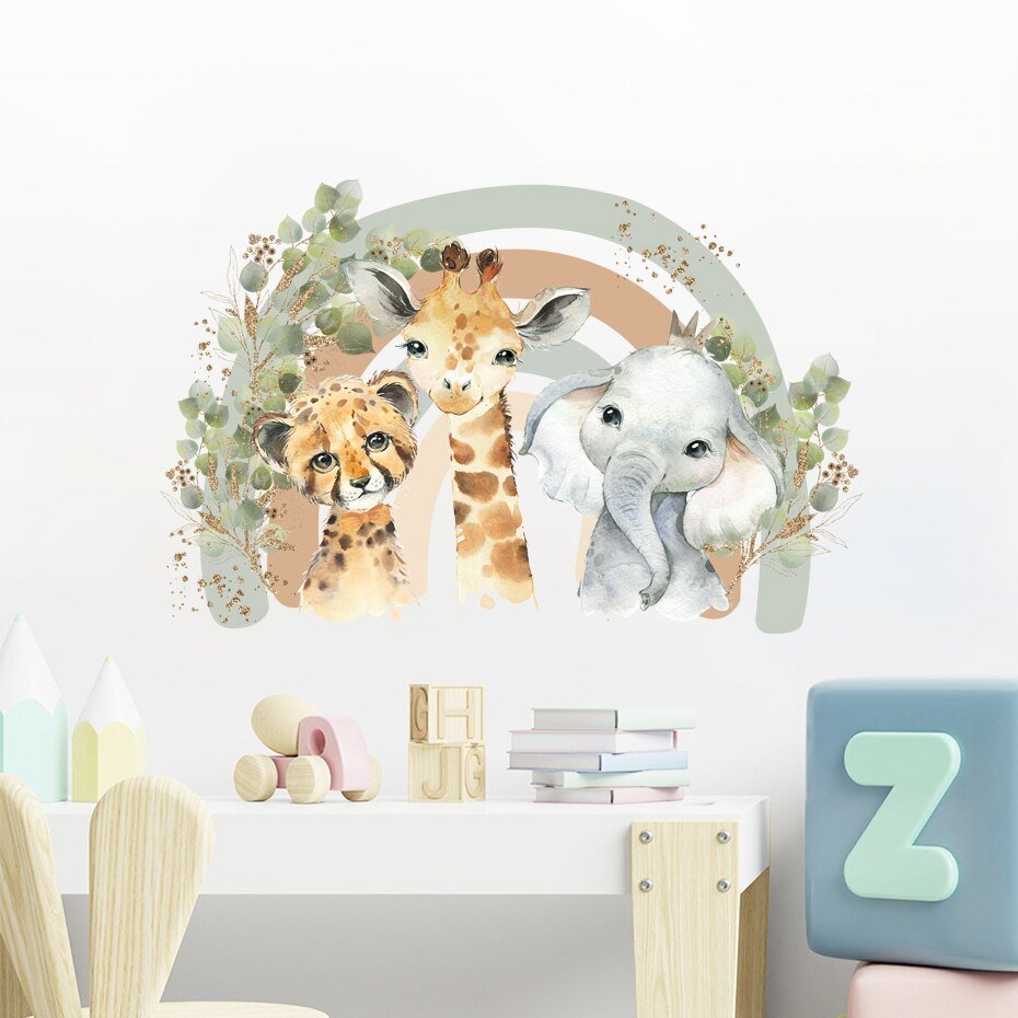 Elephant Giraffe Rainbow Wall Sticker - Casatrail.com