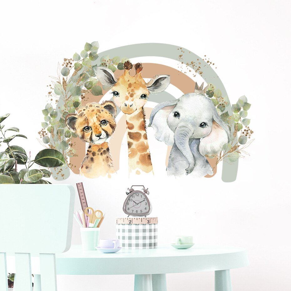 Elephant Giraffe Rainbow Wall Sticker - Casatrail.com