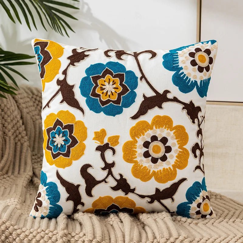 Embroidered Flower Cushion Cover Linen - Casatrail.com