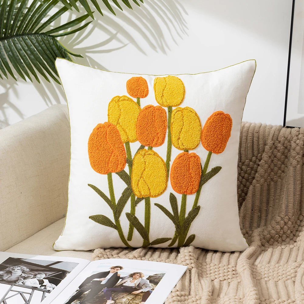 Embroidered Flower Cushion Cover Linen - Casatrail.com