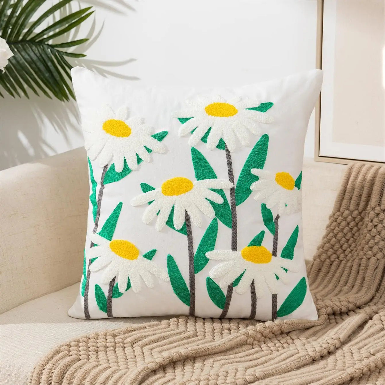 Embroidered Flower Cushion Cover Linen - Casatrail.com