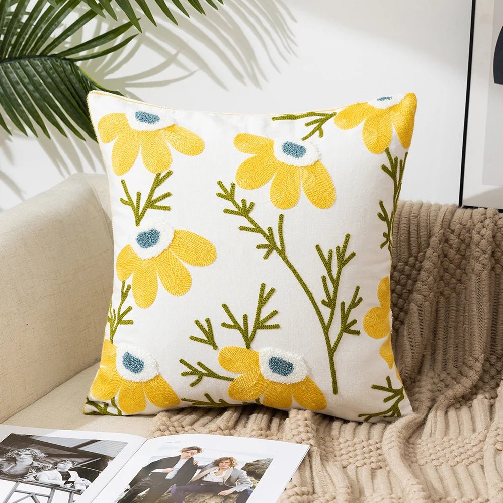 Embroidered Flower Cushion Cover Linen - Casatrail.com