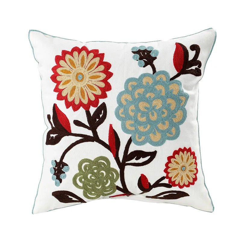 Embroidered Flower Cushion Cover Linen - Casatrail.com