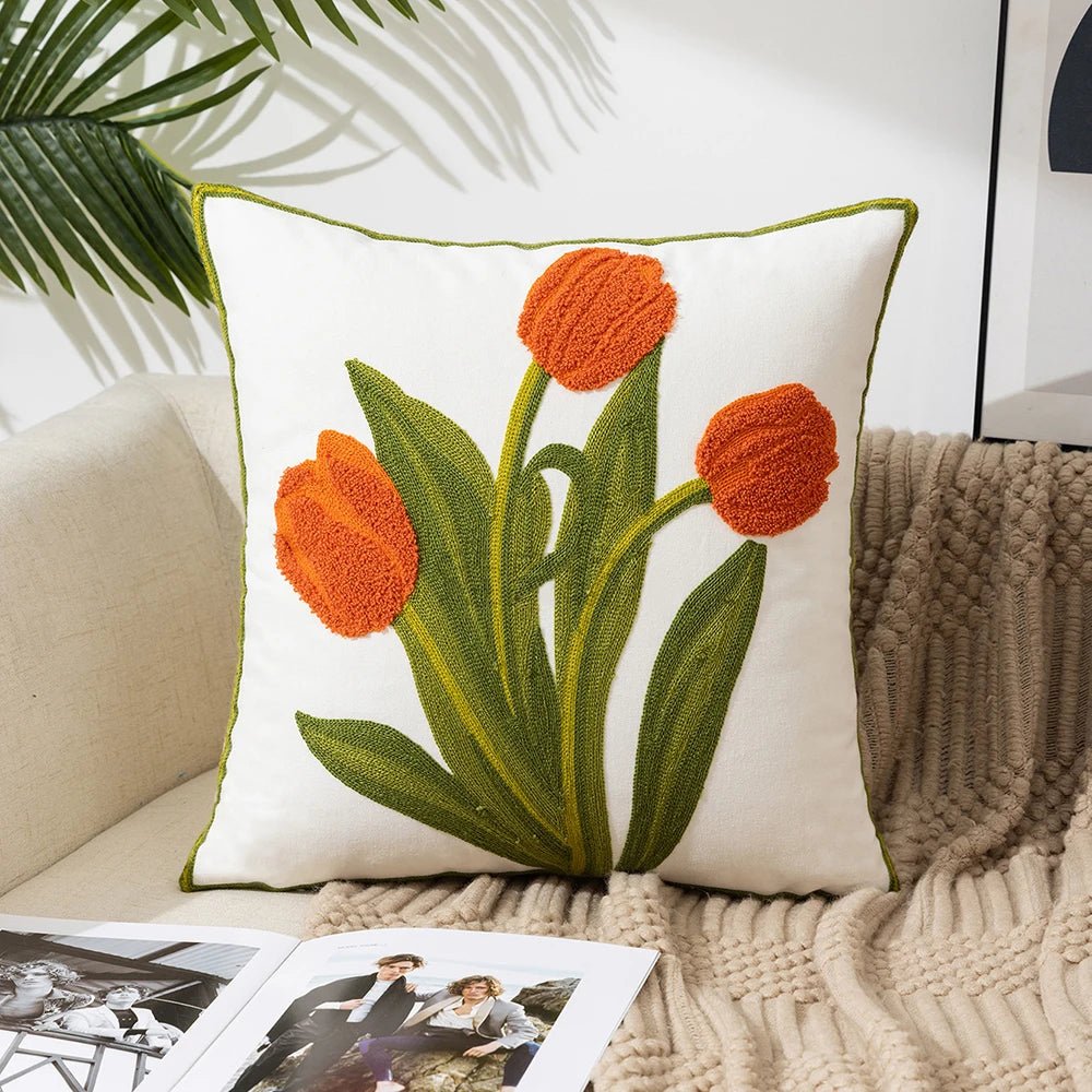 Embroidered Flower Cushion Cover Linen - Casatrail.com