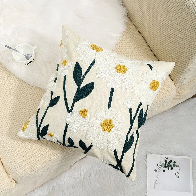 Embroidered Flower Cushion Cover Linen - Casatrail.com