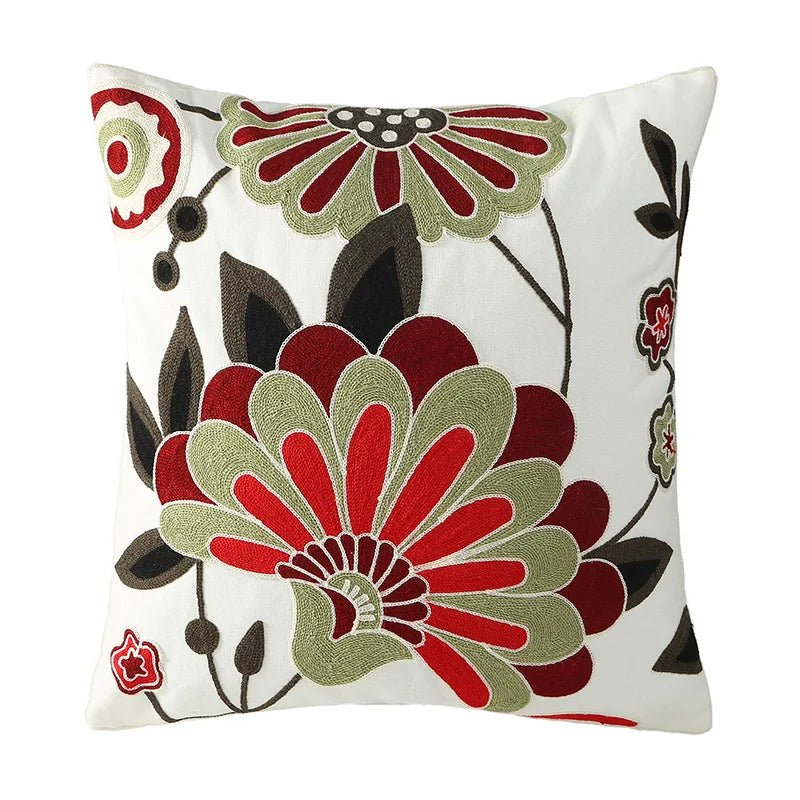 Embroidered Flower Cushion Cover Linen - Casatrail.com